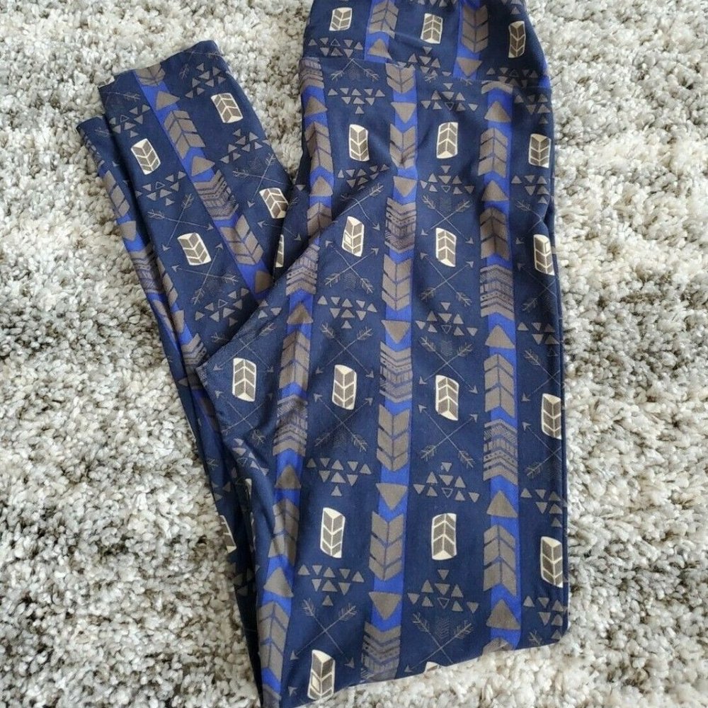 LulaRoe Womens Leggings Tall and Curvy Size 12-18 TC Navy Blue Gray EUC